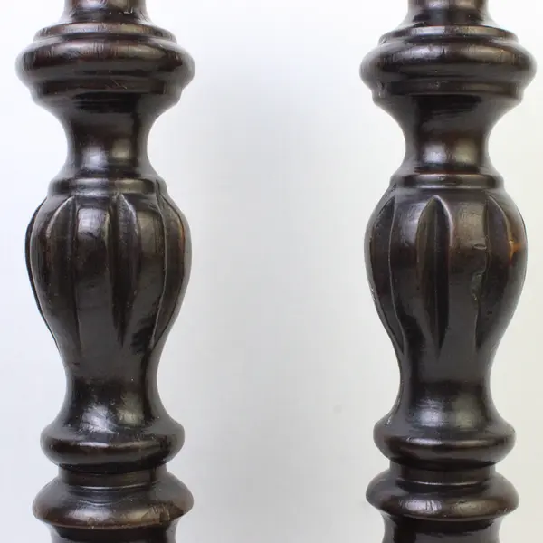 Set of 2 Vintage Dark Brown Wooden Candlestick Holders 12-1/4"