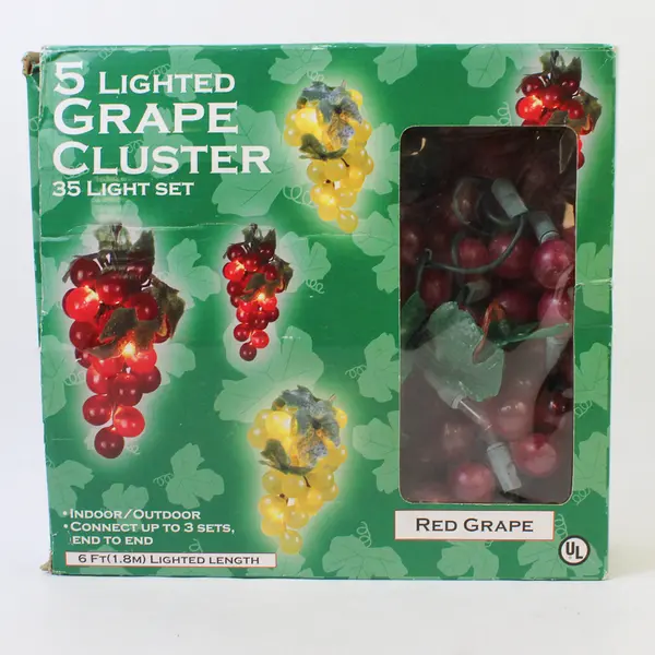 Darice 5 Lighted Red Grape Cluster Set Indoor Outdoor Lighting 6 Ft TESTED WORKS