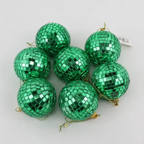 Set of 7 Roman Inc Green Mirror Disco Ball Christmas Ornaments 7in New