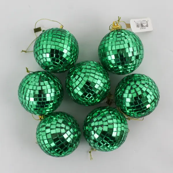 Set of 7 Roman Inc Green Mirror Disco Ball Christmas Ornaments 7in New