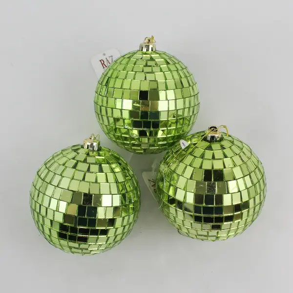 RAZ Imports Set of 3 Light Green Disco Mirror Ball Ornaments