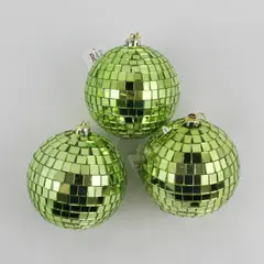RAZ Imports Set of 3 Light Green Disco Mirror Ball Ornaments
