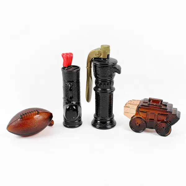 Lot Of 4 Avon Brown Empty Bottles (Stagecoach, Football, Golf Bag, Water Pump)