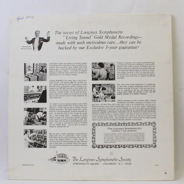 The Longines Symphonette Society  Golden Hits 12"  Vinyl Record