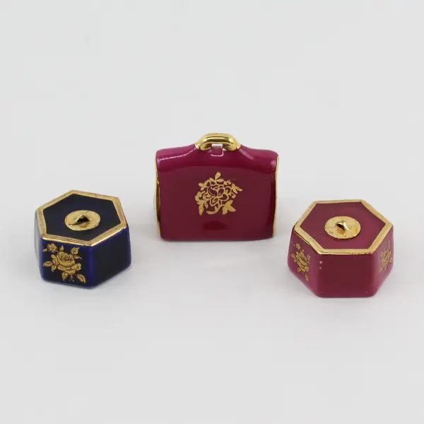 Lot of 3 Limoges France Pink & Blue Gold Dollhouse Porcelain Accessories