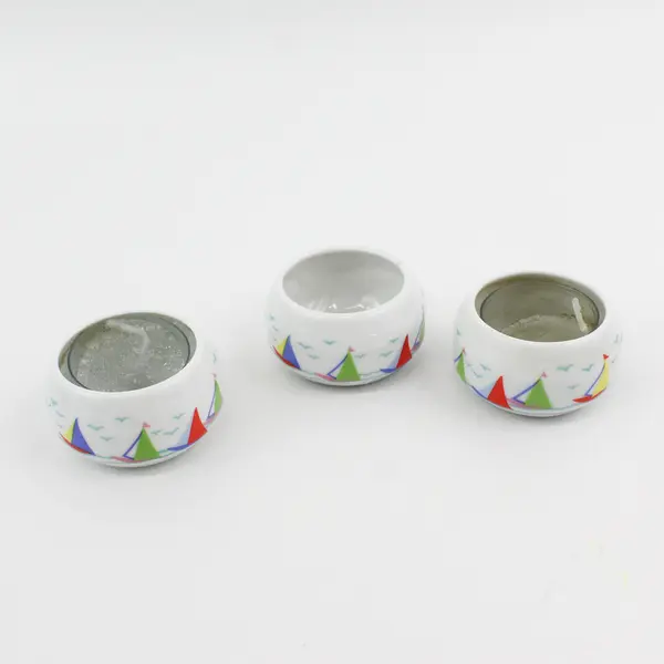 Lot of 3 Vintage White Ceramic Sailboat Candle Holders