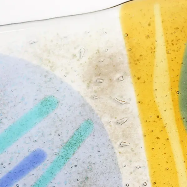 Hand Blown  Art Glass Trivet Tray Blue Gold 8.5" x 10.5"