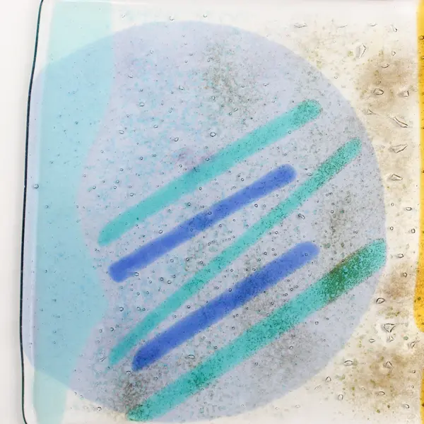 Hand Blown  Art Glass Trivet Tray Blue Gold 8.5" x 10.5"