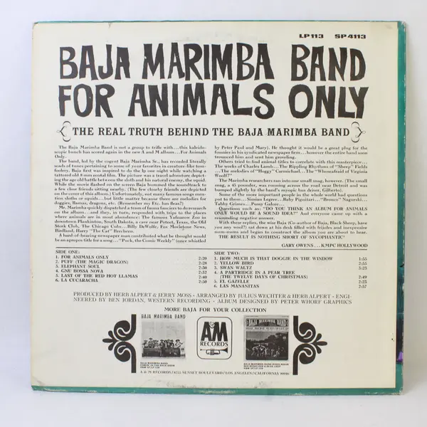 Baja Marimba Band For Animals Only 12" Vinyl Record