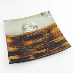 Art Deco Multicolor Square Art Glass Plate 11"