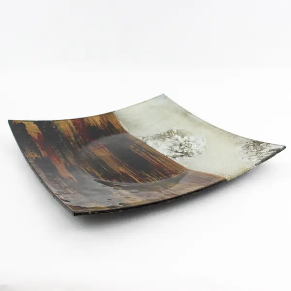 Art Deco Multicolor Square Art Glass Plate 11"