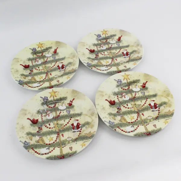 Set of 4 Debi Hron 2006 Holiday Home Christmas Tree Snack Plates 8.5"
