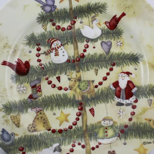 Set of 4 Debi Hron 2006 Holiday Home Christmas Tree Snack Plates 8.5"