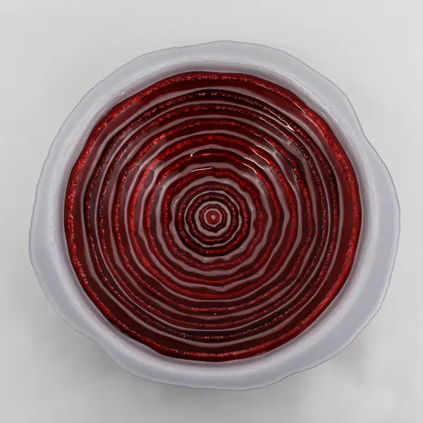 Murano Art Glass Bowl White With Red Bands Metallic Silver Back