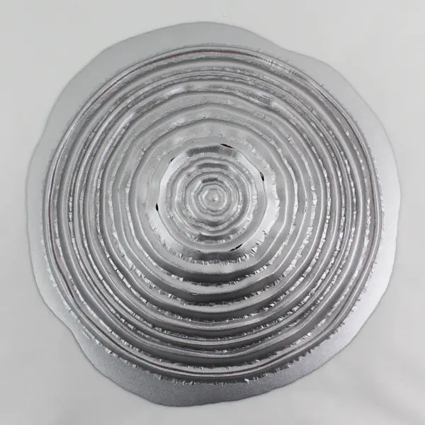 Murano Art Glass Bowl White With Red Bands Metallic Silver Back