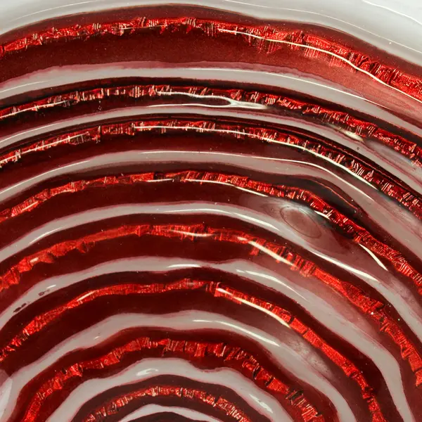 Murano Art Glass Bowl White With Red Bands Metallic Silver Back