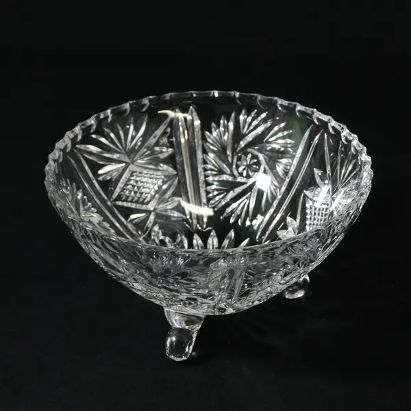 Vintage Footed Crystal Candy Dish Pinwheel Star Pattern 6"