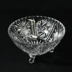 Vintage Footed Crystal Candy Dish Pinwheel Star Pattern 6"