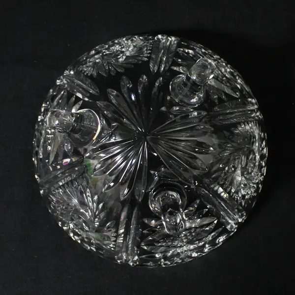 Vintage Footed Crystal Candy Dish Pinwheel Star Pattern 6"