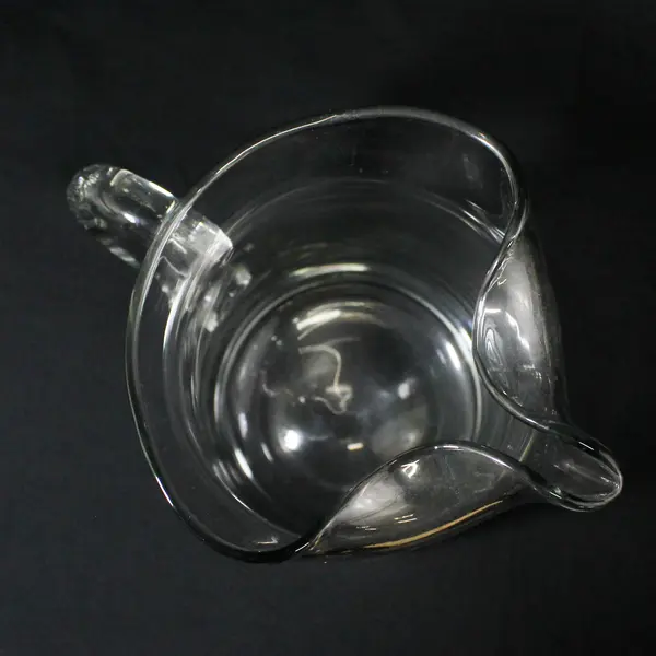 Heavy Clear Glass Pitcher With Pinched Spout  10.5" Tall 6" Wide