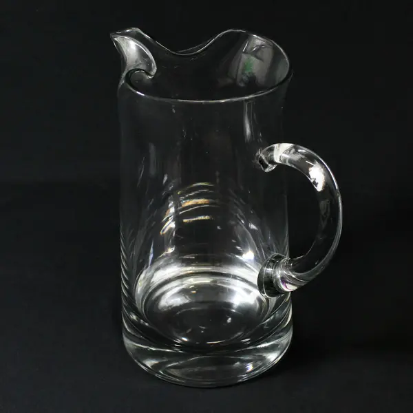 Heavy Clear Glass Pitcher With Pinched Spout  10.5" Tall 6" Wide