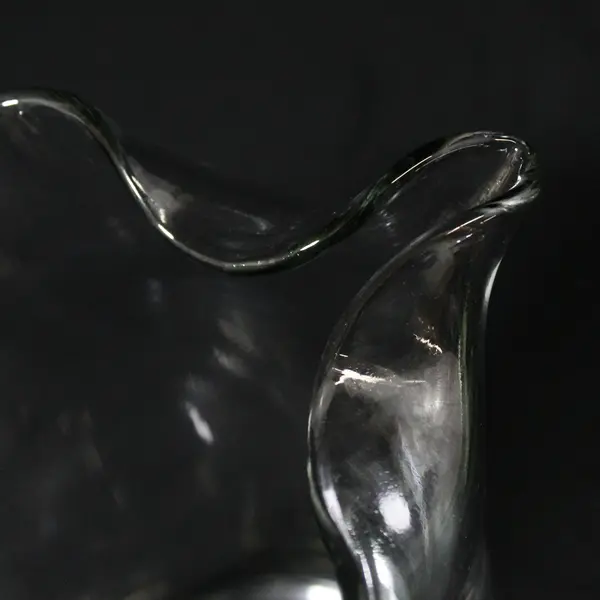 Heavy Clear Glass Pitcher With Pinched Spout  10.5" Tall 6" Wide