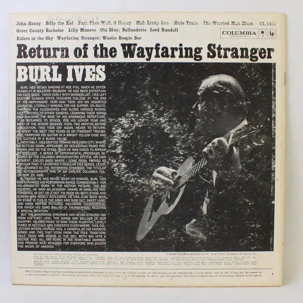 Burl Ives “Return of the Wayfaring Stranger" 12" Vinyl Record