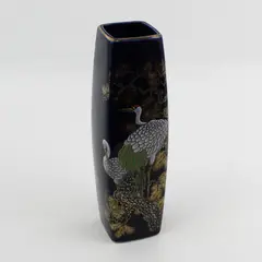 Vintage Bijutsu Toki Square Cobalt Blue Porcelain Vase Crane Floral 9 1/2” Japan