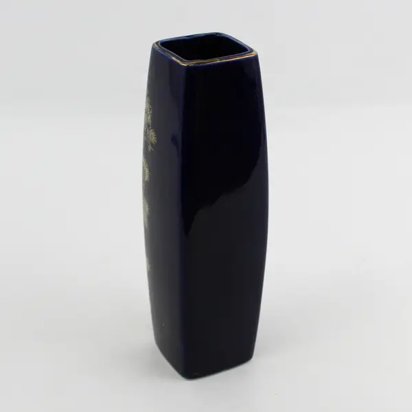 Vintage Bijutsu Toki Square Cobalt Blue Porcelain Vase Crane Floral 9 1/2” Japan