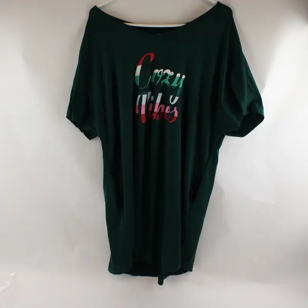 Joyspun Cozy Vibes Green Short-Sleeved Graphic Pajama Shirt Women's L-XL