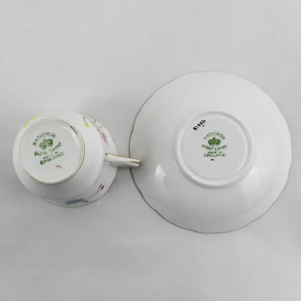 MCM Radfords Hand Painted Bone China Cup And Saucer White Gold Trim Flowers