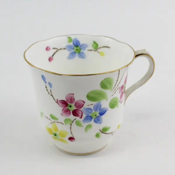 MCM Radfords Hand Painted Bone China Cup And Saucer White Gold Trim Flowers