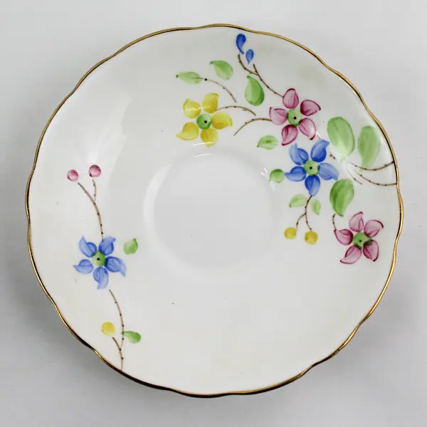 MCM Radfords Hand Painted Bone China Cup And Saucer White Gold Trim Flowers