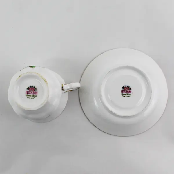 Hitkari Bone China Pink Rose Floral Tea Cup & Saucer Gold Trim