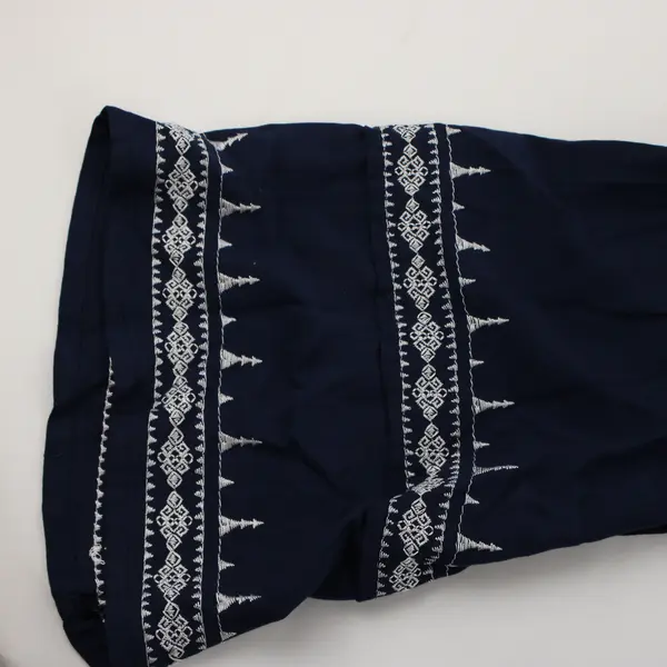 Liz Claiborne Embroidered Navy Blue 3/4 Bell Sleeve Tunic Top Women's Medium