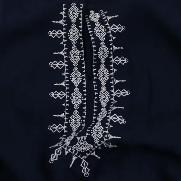 Liz Claiborne Embroidered Navy Blue 3/4 Bell Sleeve Tunic Top Women's Medium