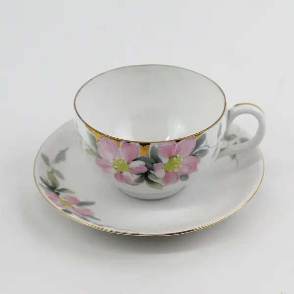 Vintage Nippon Wild Rose China Tea Cup And Saucer