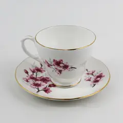 Vtg Duchess Cherry Blossom Bone China  Footed Tea Cup And Saucer 