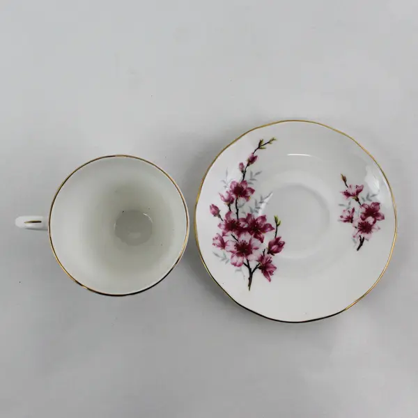 Vtg Duchess Cherry Blossom Bone China  Footed Tea Cup And Saucer 