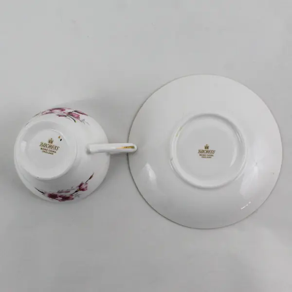 Vtg Duchess Cherry Blossom Bone China  Footed Tea Cup And Saucer 