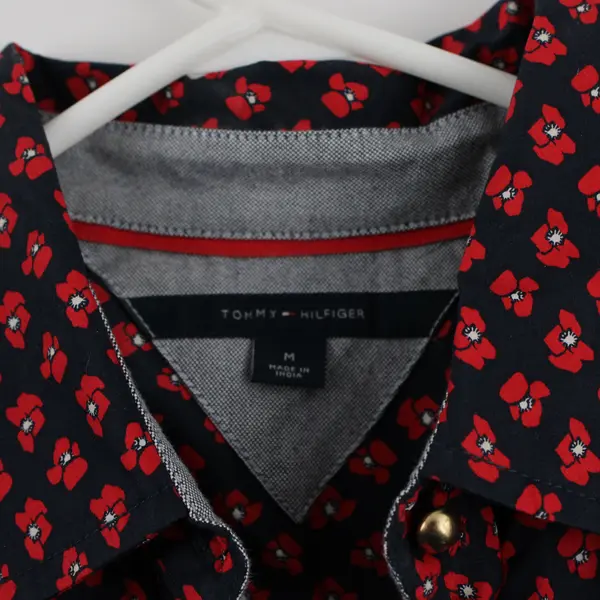 Tommy Hilfiger Red & Navy Poppy Floral Button-Front Shift Dress Women's Medium