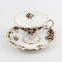 Vtg Royal Kendall Bone China Cup and Saucer Burgundy And Gold Butterfly Flower