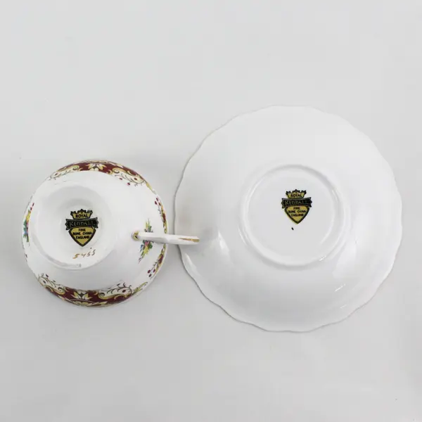 Vtg Royal Kendall Bone China Cup and Saucer Burgundy And Gold Butterfly Flower