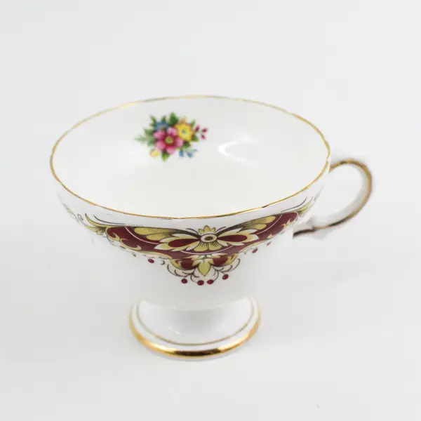 Vtg Royal Kendall Bone China Cup and Saucer Burgundy And Gold Butterfly Flower
