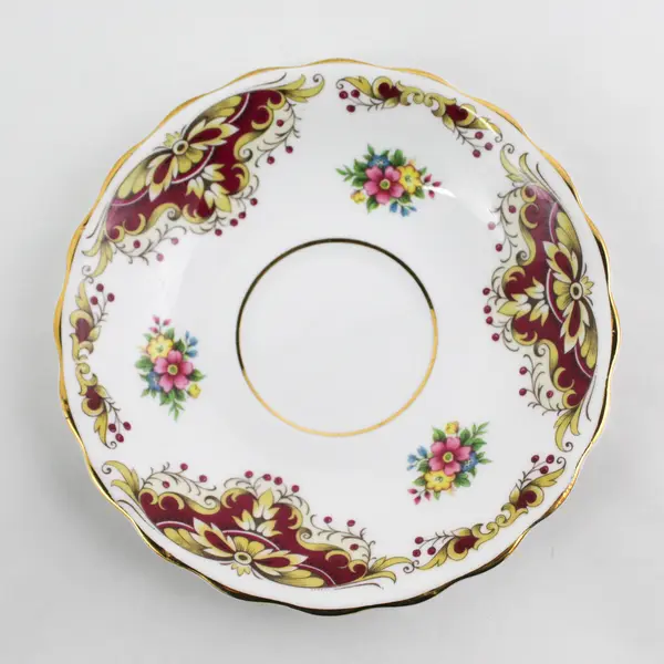 Vtg Royal Kendall Bone China Cup and Saucer Burgundy And Gold Butterfly Flower