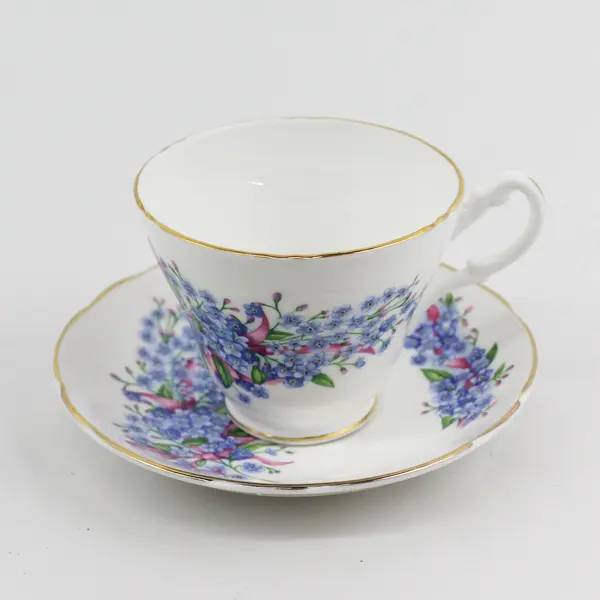 Vintage Royal Stuart  Bone China Footed Cup & Saucer England Forget Me Nots