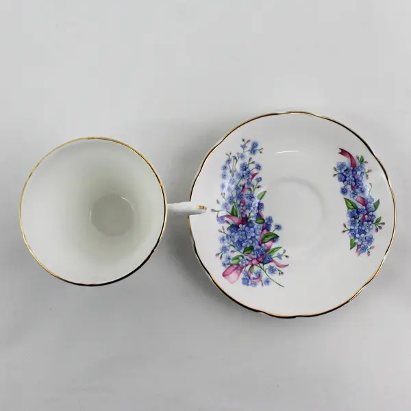 Vintage Royal Stuart  Bone China Footed Cup & Saucer England Forget Me Nots