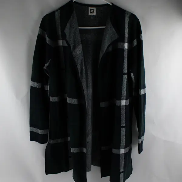 Anne Klein Blue and Green Plaid Open-Front Cardigan Women's Medium