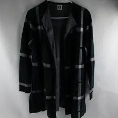 Anne Klein Blue and Green Plaid Open-Front Cardigan Women's Medium