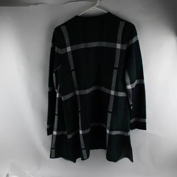 Anne Klein Blue and Green Plaid Open-Front Cardigan Women's Medium